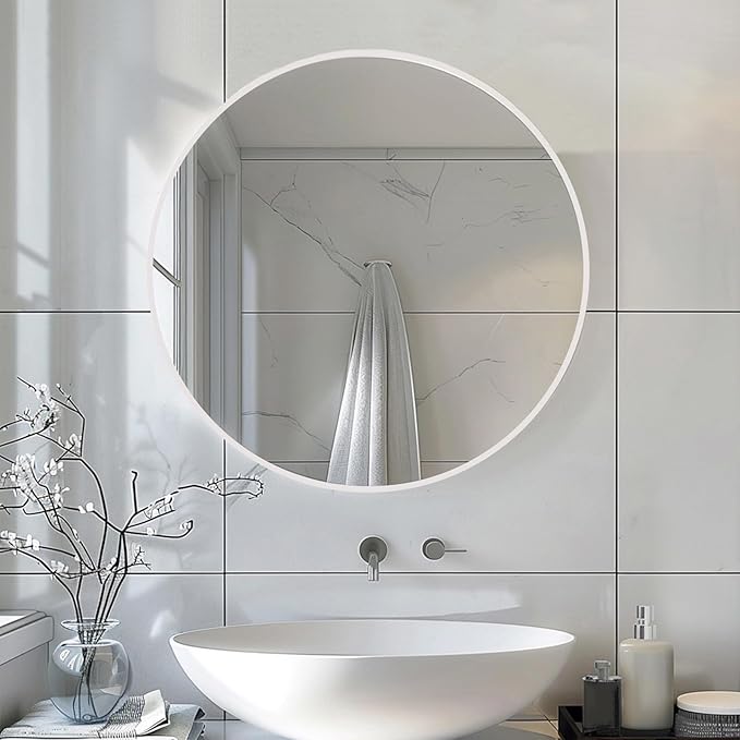 White Round Mirror, White Circle Mirror 24 inch, Matte Metal Frame Round Mirrors, Circle Mirrors for Bathroom, Living Room, Bedroom, Hallway.