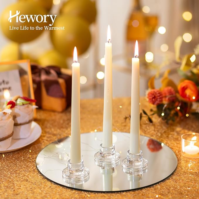 Hewory Glass Taper Candle Holders: 4 PCS Candlestick Holders Clear Short Tapered Candle Holder Set - Candle Stick Holder Decor for Table Centerpiece Wedding Party Advent Christmas Home Decorations