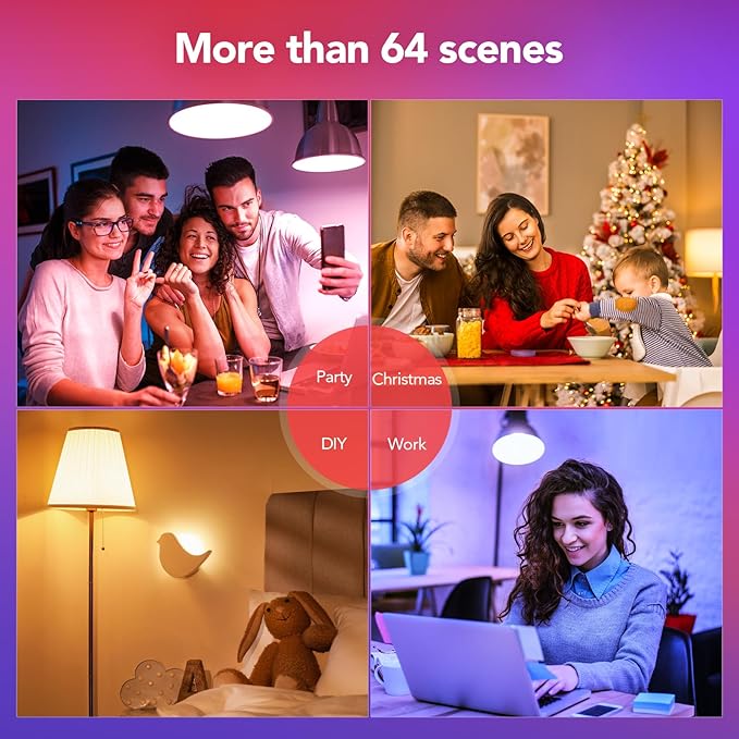 OREiN Matter Smart Light Bulb, Smart Light Bulbs Work with Apple Home, Alexa, Google Home, SmartThings, A19 Color Changing Light Bulbs 2.4Ghz WiFi, 800 Lumens Equivalent 60W 2Pack