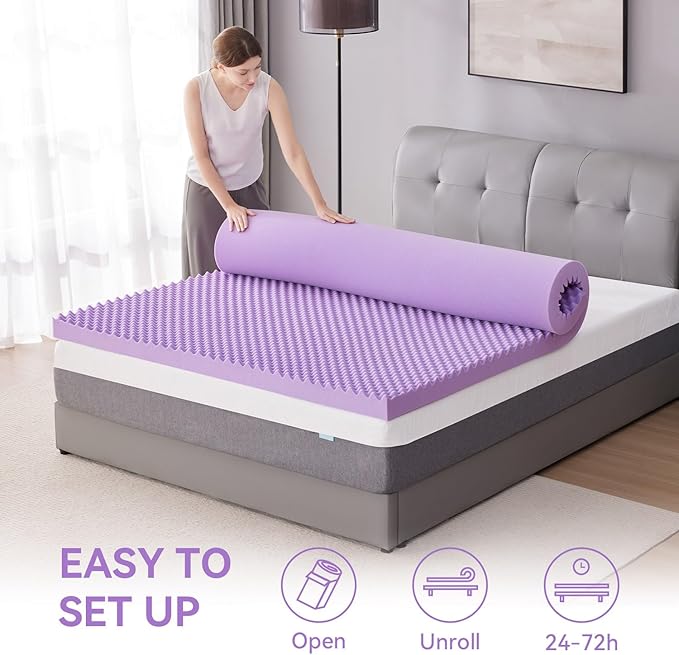 SINWEEK 2 Inch Egg Crate Memory Foam Mattress Topper King Size, Soft Mattress Pad for Back Pain Relief, Bed Topper, CertiPUR-US Certified
