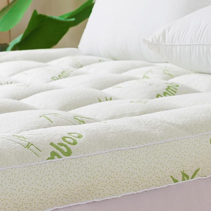 Bamboo_Viscose Mattress Topper Full Size, Cooling Extra Thick Breathable Mattress pad, 8-21”Deep Pocket Soft Quilted Fitted Mattress Cover with Down Alternative Fill