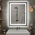 LED Bathroom Mirror with Lights 28x32 Wall Vanity LED Mirror Stepless Dimmable,Double Front and Backlight,Anti-Fog,Memory Smart Mirror for Bathroom