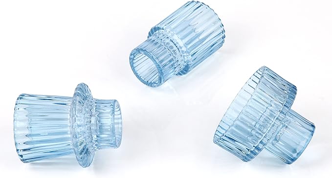 Vixdonos Glass Candlestick Holders Tealight Candle Holders for Table Centerpieces, Wedding Decor and Dinner Party (3 Pcs, Light Blue)