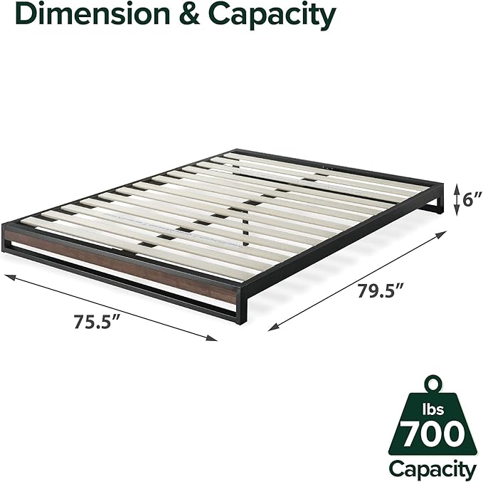 ZINUS GOOD DESIGN Award Winner Suzanne 6 Inch Bamboo and Metal Platforma Bed Frame, No Box Spring Needed, Wood Slat Support, Grey Wash, King