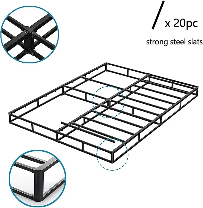 California King Size Box Spring and Cover Set, 9 Inch High Profile Metal BoxSpring, Heavy Duty Structure Mattress Foundation, Noise Free, Non-Slip, Easy Assembly
