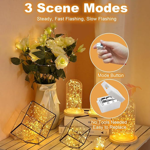 20 Pack Fairy Lights Battery Operated - 3 Speed Modes, 7Ft 20 LED String Twinkle Lights, Waterproof Copper Wire, Mini Firefly Light for Mason Jars Vases Christmas Decor, Warm White