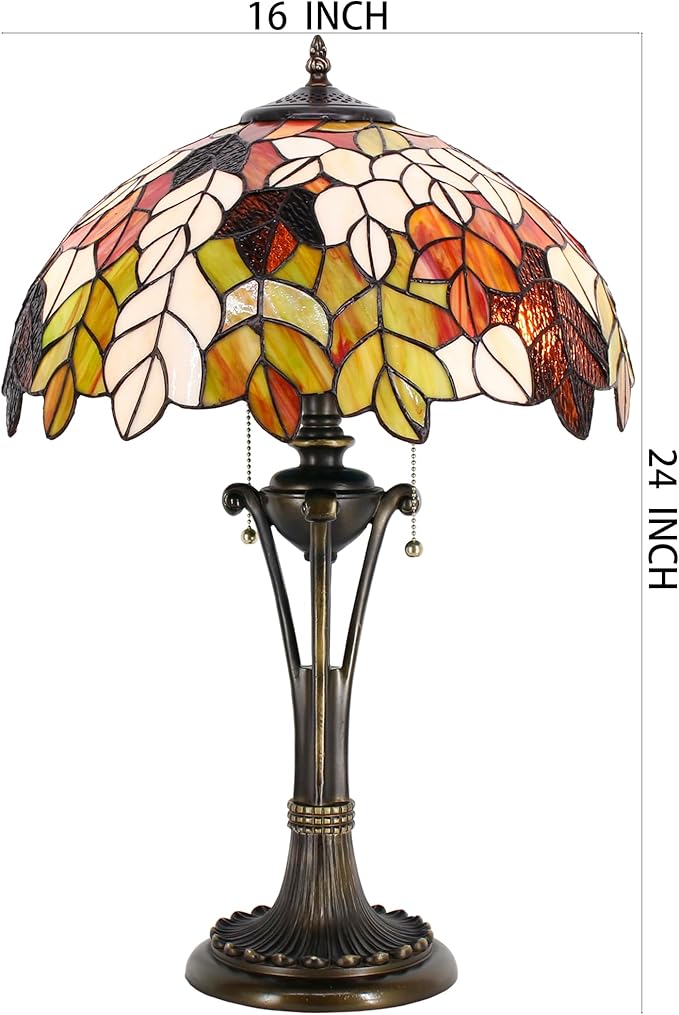 Tiffany Table Lamp Maple Leaf Stained Glass Desk Lamp 16X16X24 Inches Reading Light