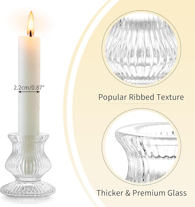 Romadedi Glass Candle Holder for Candlestick - 10 Pcs Clear Small Tapered Candle Holder Decor Bulk Wedding Table Centerpiece for Candle Sticks Christmas Party Living Room Dinner Advent