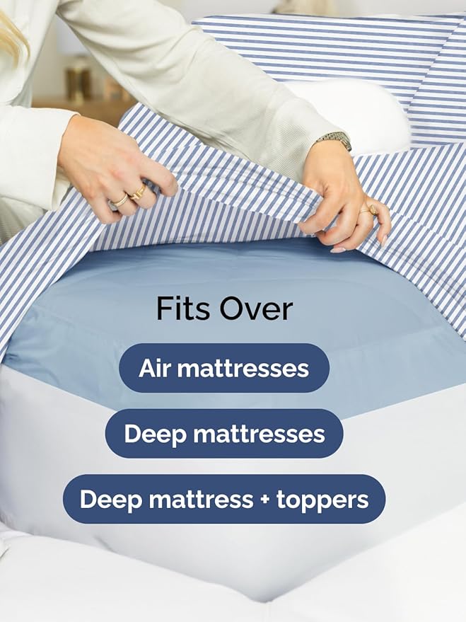 Extra Deep Twin Sheet Set - 4 Piece Breathable and Cooling Sheets - Hotel Luxury Bed Sheets Set - Easy Fit - Soft, Wrinkle Free and Comfy Sheets Set - Blue Striped Sheet Set with Extra Deep Pockets