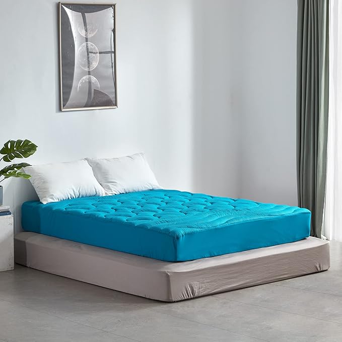SLEEP ZONE Cooling Twin Mattress Topper for Single Bed, Premium Zoned Quilted Mattress Pad, Fitted Mattress Protector Cover, Machine Wash Durable, Deep Pocket 8-21 inch, Teal, Twin