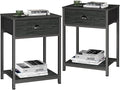 Furologee Nightstands Set of 2, Industrial End Table with Fabric Drawer&Storage Shelf, Small Bedside Table Organizer for Small Space for Living Room, Tall 23.6" Night Stand for Bedroom, Black Oak