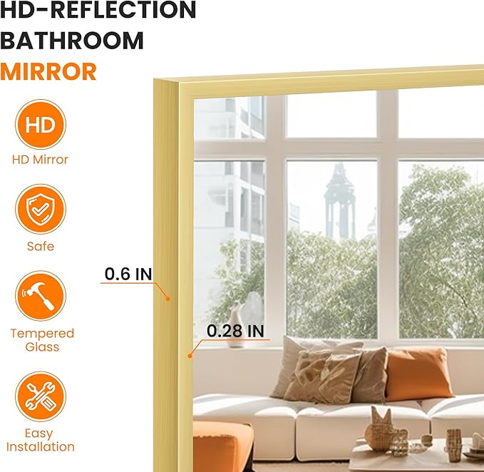 Bathroom Vanity Mirror for Wall, 2 Pack 36" x 24" Metal Framed Rectangular Bathroom Wall Mirror for Over Sink, HD Shatterproof Glass, Hangs Horizontally or Vertically(Gold)