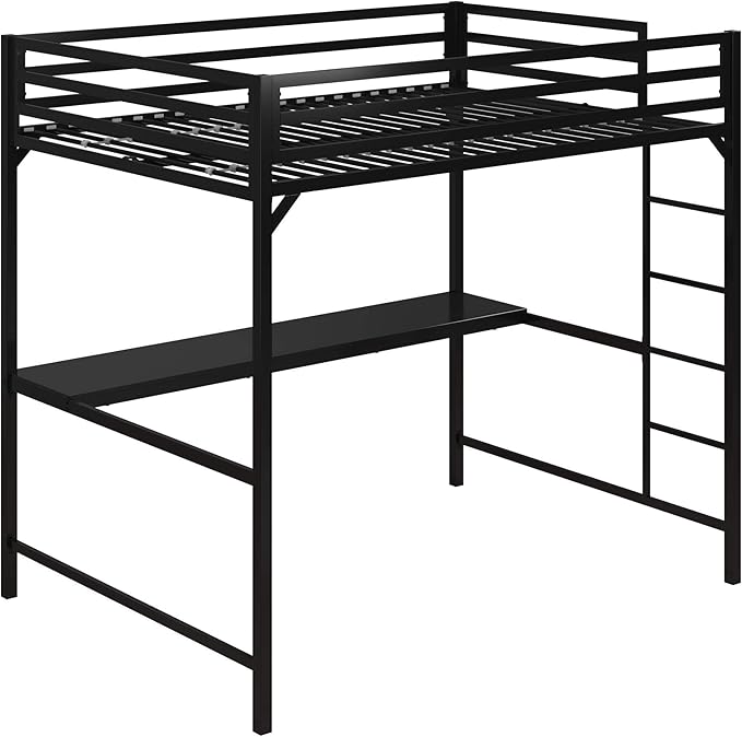 DHP Miles Metal Full Loft Bed with Desk, Black