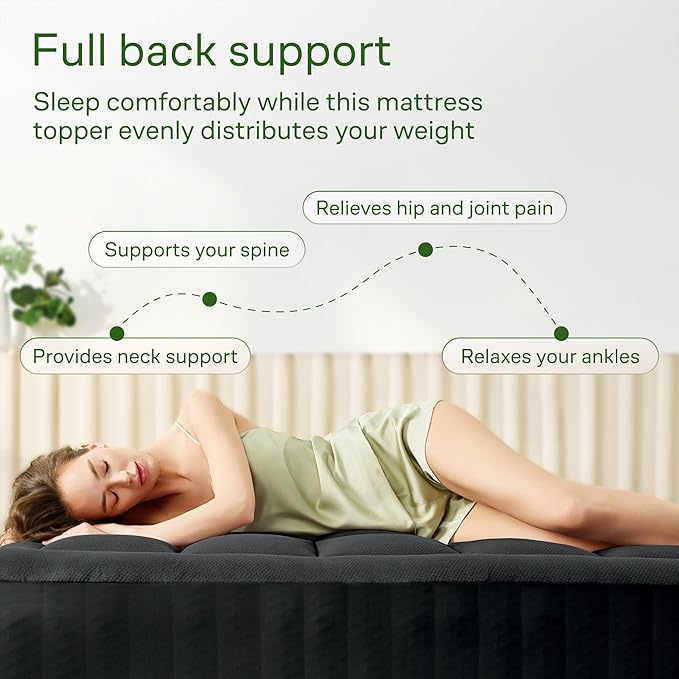 Ultra Soft Full Size Mattress Topper - Viscose Made from Bamboo Pillow Top Mattress Pad for Back Pain Relief - Naturally Cooling for Hot Sleepers, Black