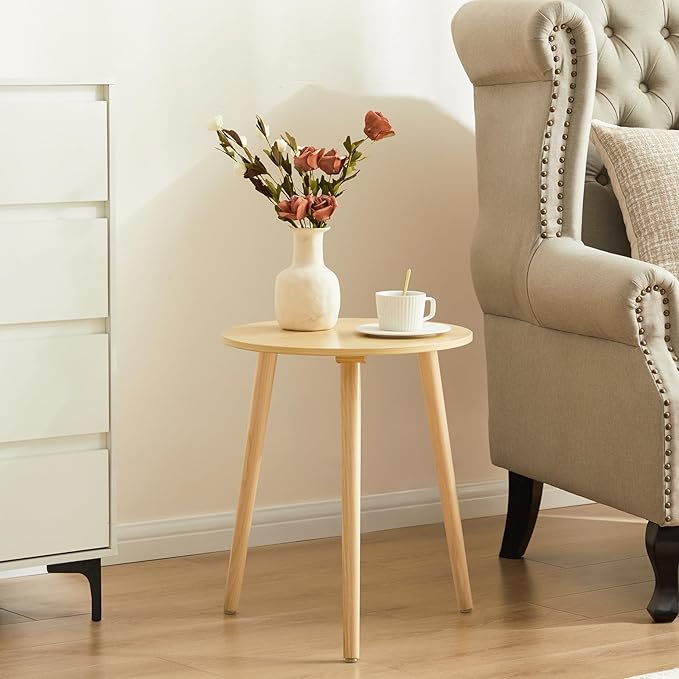 Apicizon Small Round Side Table, Modern Light Wood Side Table Bedside Nightstand End Table for Small Spaces, Bedroom, Living Room, 16.5 x 20 Inches, Natural