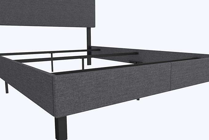 DHP Janford Upholstered Bed, Chic Grey Linen Platform Queen Bed with Modern Headboard, Sturdy Wood and Metal Frame