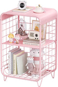 APEXCHASER Cute Kids Pink Nightstand,Metal Side Table,3 Tier End Table with Storage,Vintage Bedside Table,Girls Bedroom Furniture for Living Room,Bedroom,Dorm