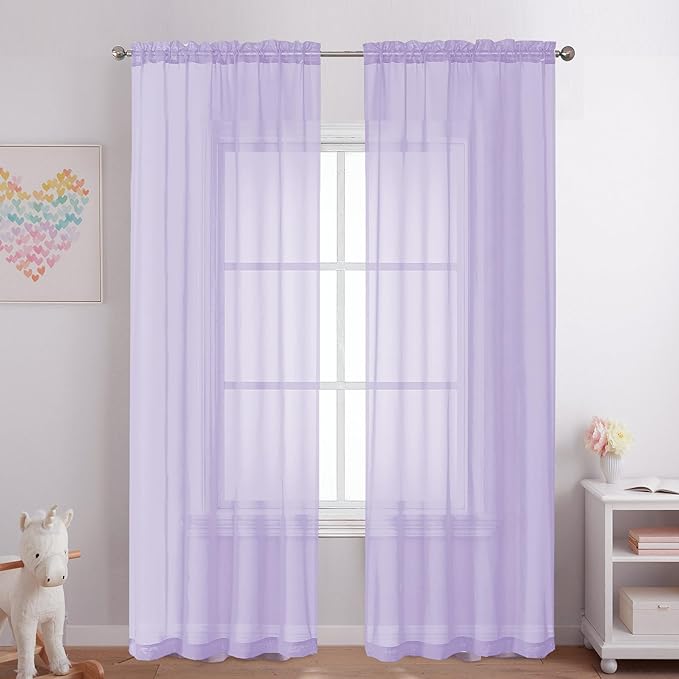 OVZME Lavender Sheer Curtains 84 Inches Long 2 Panels - Soft Light Filtering Window Sheer Panels for Living Room/Bedroom, Top Dual Rod Pocket, 1 Pair, Each 42Wx84L Inches