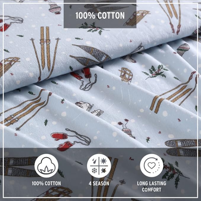 Eddie Bauer - Twin Sheets, Cotton Flannel Bedding Set, Brushed For Extra Softness, Cozy Home Decor (Snow Days, Twin)