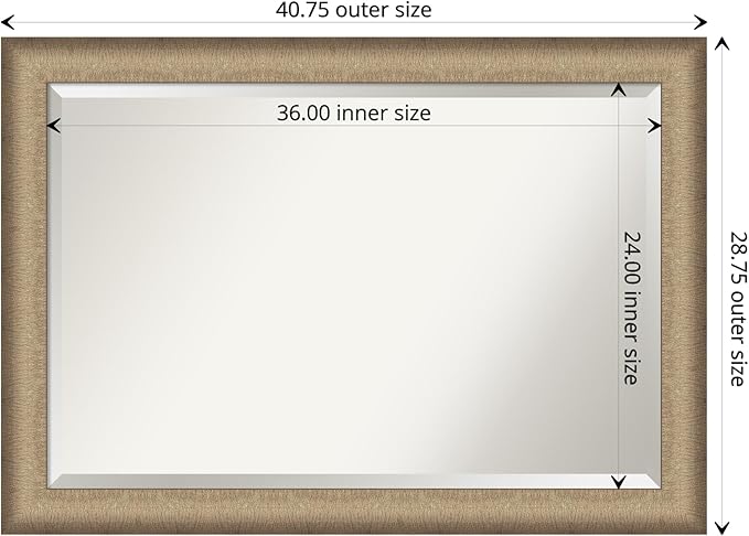 Amanti Art Bronze Bathroom Mirror for Over Sink, 29x41 Elegant Brushed Bronze Rectangle Vanity Mirror, Large Casual Frame, Hangs Horizonally and Vertically, Bathroom Wall Decor, Beveled Edge