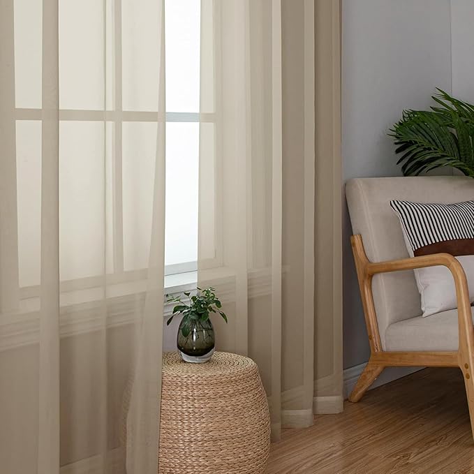 Aiyufeng Taupe Sheer Curtains 84 Inches Long 2 Panels Set, Semi Transparent Voile Rod Pocket Sheer Window Drapes for Bedroom Bed Canopy Living Room Dining Wedding Party Backdrop, 40W x 84L inch