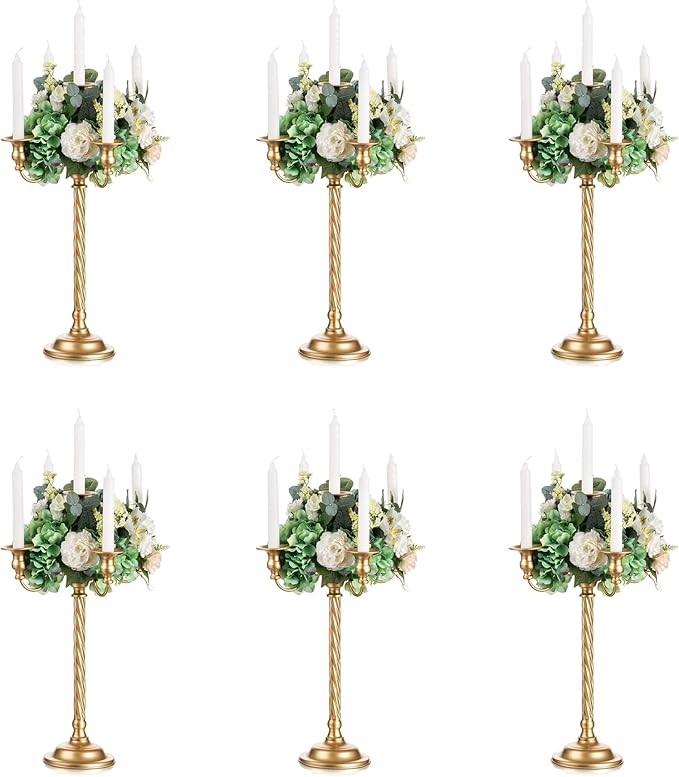Sziqiqi 21in Gold Candelabra Tall Taper Candlestick for Candle Floral Metal Candle Holders Table Centerpiece for Wedding Party Event Room