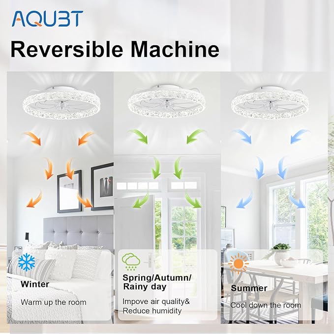 Ceiling Fans with Lights and Remote, 19.7" Low Profile Ceiling Fan with Light, 3000-6500K Dimmable, 6 Speeds and Stepless Color Temperature Change for Bedroom, Living Room and Kids Room(White)
