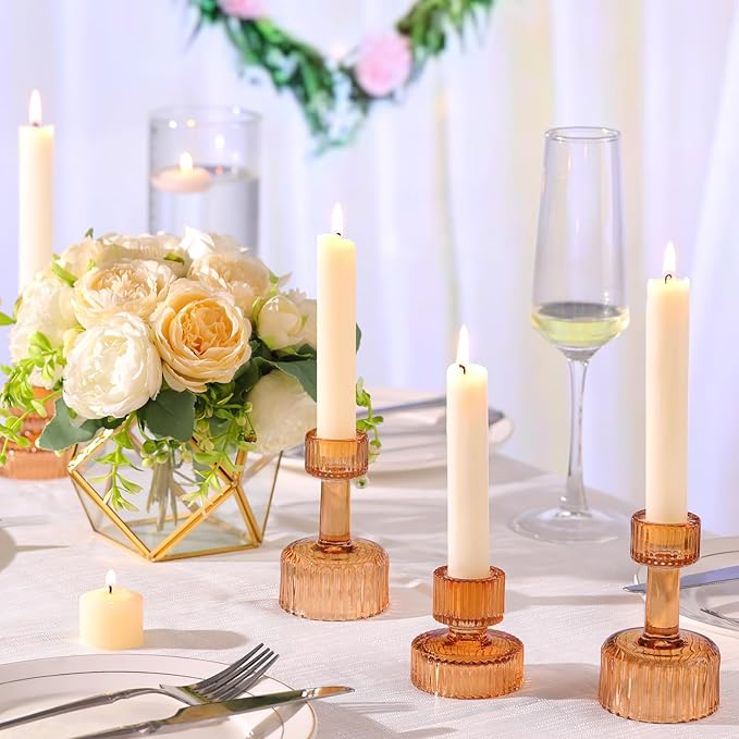 Candlestick Holders Bulk, 6 Pcs Amber Combination Candle Holders Set, Crystal Candle Holders for Wedding, Table Centerpiece, Home Decoration