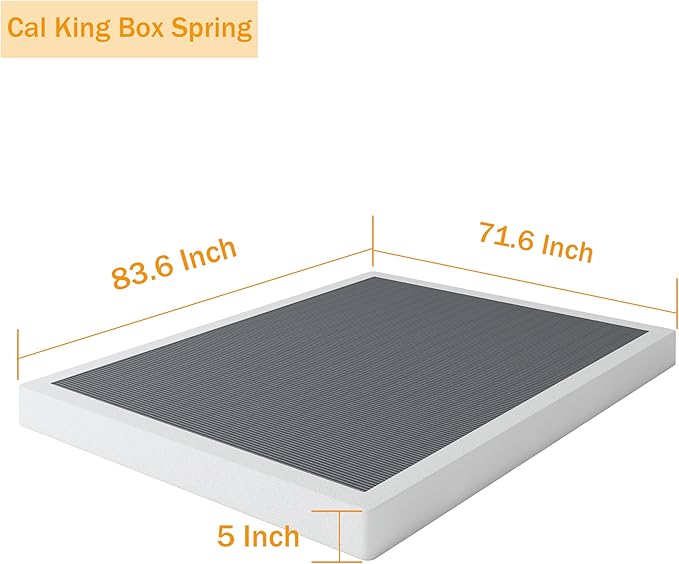 Box Spring California King, 5 Inch Metal Cal King Size Box Spring Basic Bed Base, Mattress Foundation, Black Heavy Duty Metal Structure with Cover