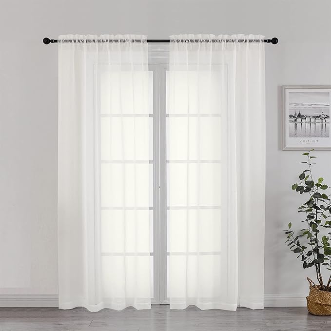 Chyhomenyc Sheer Curtains 72 Inch Length 2 Panels, Short Window Curtain Drapes Semi Transparent Voile Rod Pocket Curtains for Dining Bedroom Nursery Living Room, 42W x 72L inch, Ivory