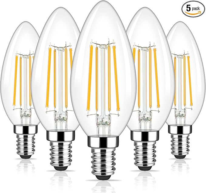 Brightever Dimmable Candelabra E12 LED Light Bulbs 60W Equivalent, 5-Pack B11 6W Chandelier Light Bulbs, 620Lm 2700K Warm White Candle Lightbulbs for Wall Sconce, Clear Glass