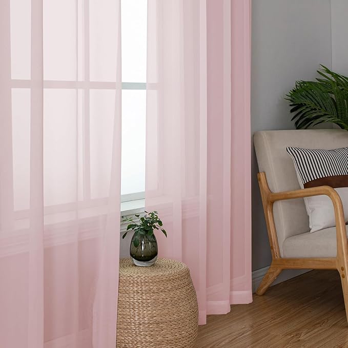Aiyufeng Blush Pink Sheer Curtains 72 Inch Length 2 Panels Set, Light Filtering Airy Rod Pocket Light Pink Window Curtain Treatment Drapes for Kitchen Bedroom Living, Each 42Wx72L Inches