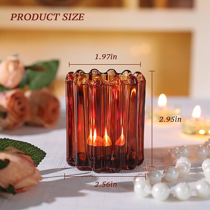 6pcs Votive Candle Holder, Amber Glass Vintage Candle Holders, Tealight Candle Holder for Boho Fall Wedding Centerpieces Dinner Party Table Decor