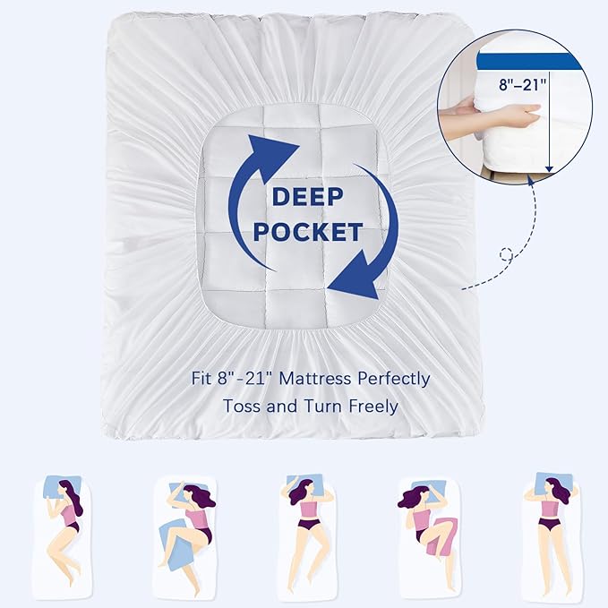 CYMULA Mattress Topper Queen Size,Pillow Top Mattress Topper, Queen Topper Pad Cover for Mattress with Elasticated Deep Pockets, Plush Down Alternative Fill Mattress Protector