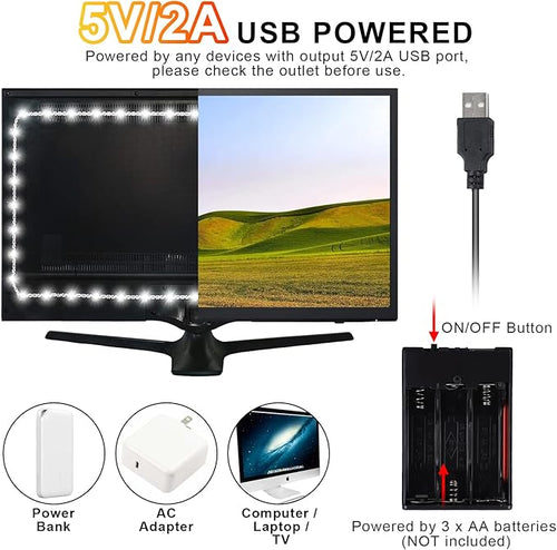16.4FT Daylight White LED Strip Light with USB Plug+Battery Box Operated, 6000K Soft White Ribbon Strip, Adhesive 300LED Flexible Strip Tape for Kitchen Bedroom Under Cabinet TV Computer