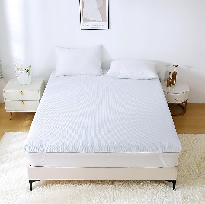 MUXHOMO 3.9 Inch 7-Zone Queen Mattress Topper, Egg Crate Foam Mattress Topper Queen Size for Back Pain, Lavender Cooling Gel Infused Bed Pad, CertiPUR-US and Oeko-TEX Certification (60"×80")