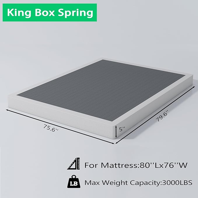 ALDRICH 5 Inch Heavy Duty Metal Box Spring Mattress Foundation 3000lbs Max Weight Capacity/Non-Slip/No Noise/Easy Assembly/Easy Clean Cover,King