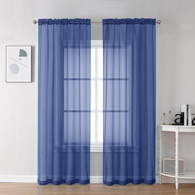 Chyhomenyc Royal Blue Sheer Curtains 78 Inches Long 2 Panels Set for Living Room, Light Filtering Voile Lightweight Bedroom Curtains, Rod Pocket Solid Window Treatment Drapes, Each 42W x 78L