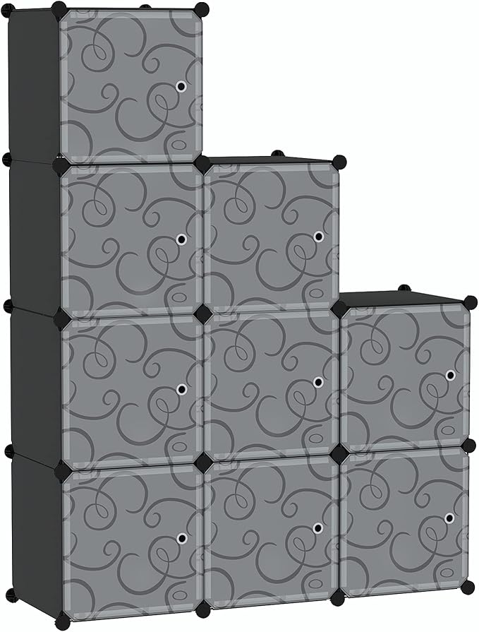 C&AHOME Cube Storage Organizer with Doors, 9-Cube Shelves, Closet Cabinet, DIY Plastic Modular Bookshelf, Storage Shelving Ideal for Bedroom, Living Room, 36.6”L x 12.4”W x 36.6”H Black USHS3009B-DOOR