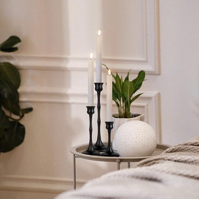Candle Stick Candle Holder Set of 3 Black Candlestick Holders Taper Candle Holders for Table Centerpiece Decor Metal Candle Stick Holder Vintage Candle Holder for Wedding Party Home Decor
