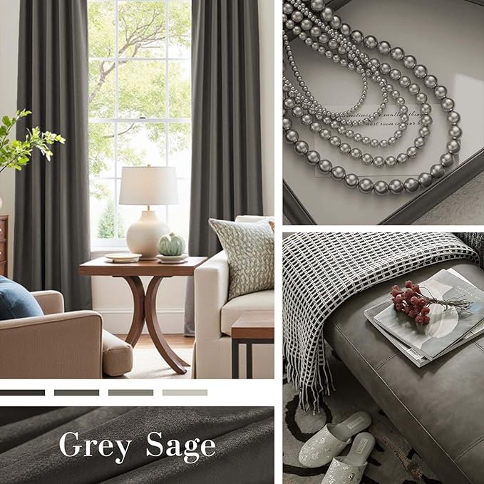Lazzzy Velvet Blackout Curtains Thermal Insulated Room Window Drapes Super Soft Luxury Curtains for Living Room Bedroom Rod Pocket 2 Panels, Grey, 62" W x 96" L