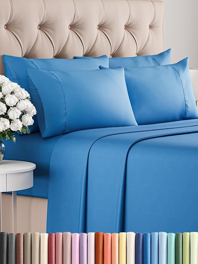 Queen 6 Piece Sheet Set - Comfy Breathable & Cooling - Ultra-Soft Hotel Luxury Bedding Set w/ 8-16 Inch Deep Pockets - 1 Flat & 1 Fitted Sheet & 4 Pillowcases - Wrinkle Free & Easy Care - Royal Blue