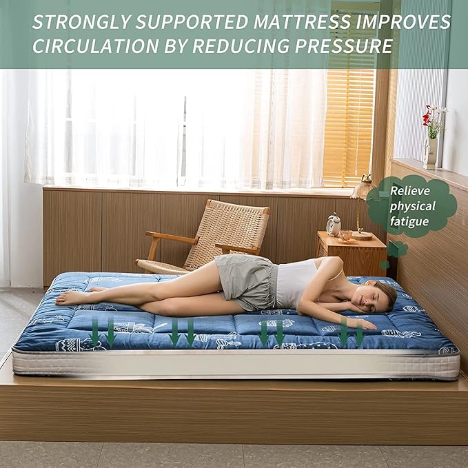 MAXYOYO Grey Cactus Pattern Twin Size Futon Mattress, Quilted Bed Mattress Topper, Extra Thick Folding Sleeping Pad, Breathable Floor Lounger, Guest Bed for Camping, Couch
