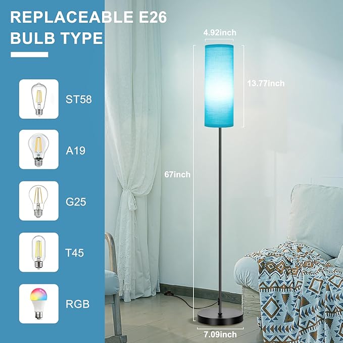FRIDEKO HOME Floor Lamp, Color Changing Ambient Lighting for Living Room Bedroom, Standing Lamp with App & Remote, Tall Corner Lamp for Christmas Home Decor, 9W 800LM, Foot Switch, Turquoise Shade