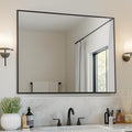 Antok Bathroom Mirror,40"x32" Wall Mirror, Decorative Mirrors Vanity Mirror Aluminum Alloy Frame Contemporary Hanging Mirror for Living Room Bathroom Entryway,Black,Rect Corner