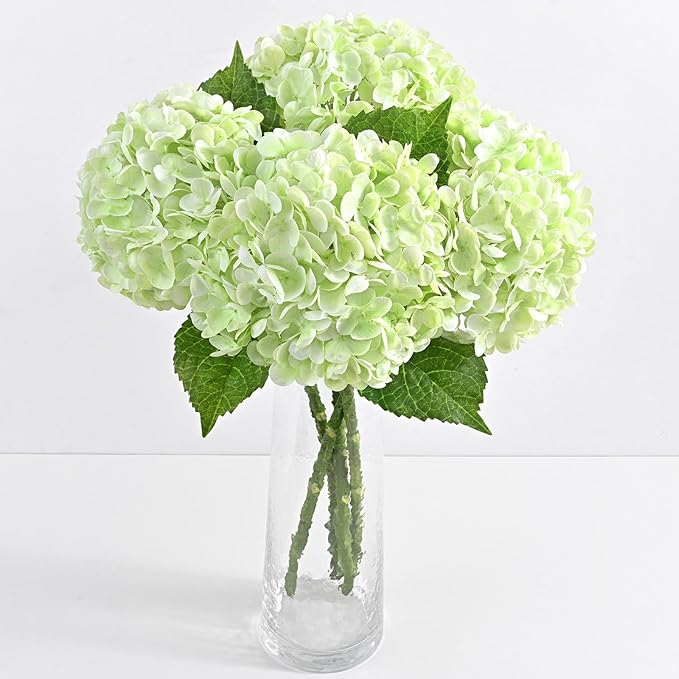 4 Pcs Real Touch Hydrangea Artificial Flowers, 21" Light Green Full Faux Hydrangea Flowers Latex Fake Flowers for Home Decor Party Floral Arrangements Wedding Bouquets Centerpieces Outdoor Decor