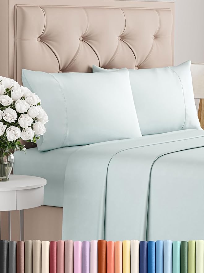 Twin XL 4 Piece Sheet Set - Comfy Breathable & Cooling - Ultra-Soft Hotel Luxury Bedding Set w/ 8-16 Inch Deep Pockets - 1 Flat & 1 Fitted Sheet & 2 Pillowcases - Wrinkle Free & Easy Care - Ice Blue