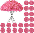 Hydrangea Artificial Flowers, 20 Pcs Hot Pink Hydrangea Artificial Flowers Bulk, Faux Hydrangea Flowers For Outdoor, Fake Silk Fuchsia Hydrangea Flowers With Stems For Wedding Decoration Decor