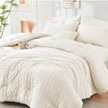 HYMOKEGE Ivory Full Size Comforter Sets Seersucker 7 Pieces, All Season Luxury Bed in a Bag for Bedroom, Bedding Set with Comforters, Sheets, Pillowcases & Shams