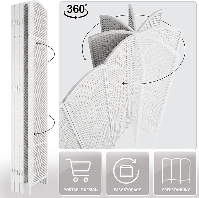 Rose Home Fashion 6 ft Tall Room Divider, Room Dividers and Folding Privacy Screens, 15.7in Privacy Screen 6 Panel Partition Temporary Wall Separation for Private, White